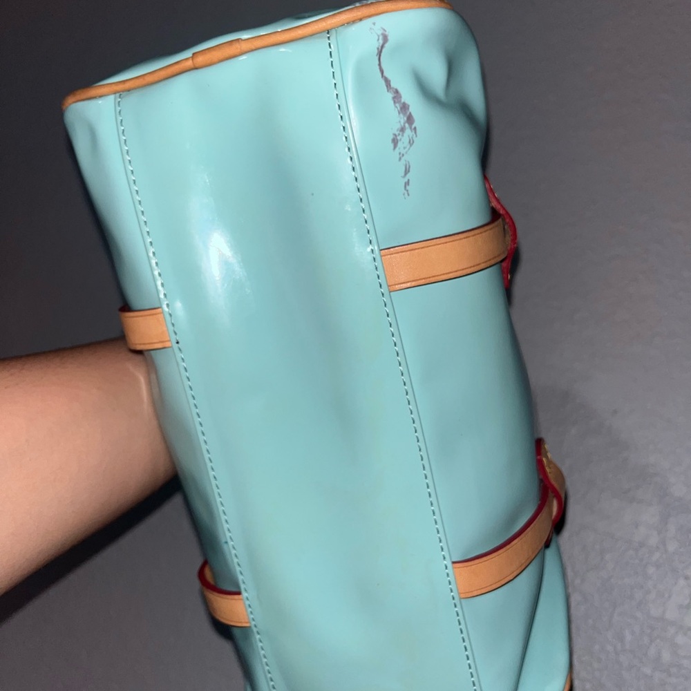 Dooney & Bourke Aqua Satchel with Tan Straps - Picture 7 of 11